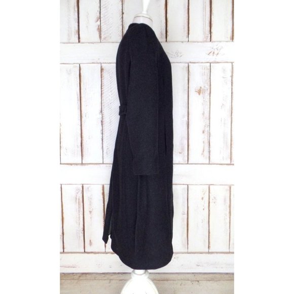 90s vintage charcoal grey/black long wool winter coat/belted wool overcoat - Picture 3 of 5